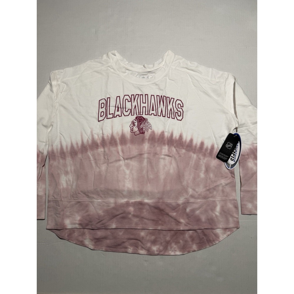 NHL Blackhawks White & Pink Tie-dye LS T-shirt, women's xl NWT